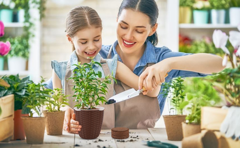 Nursery customer being helped with potted plants and care information