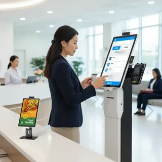 Retail associate using mobile POS terminal to ring up customer on store floor