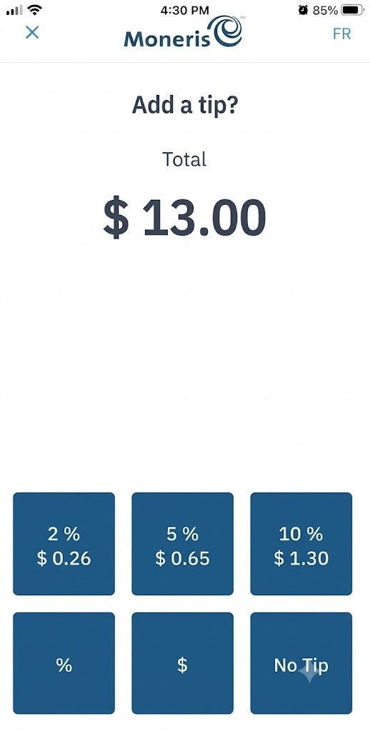 ShapesPay payment terminal tip selection screen