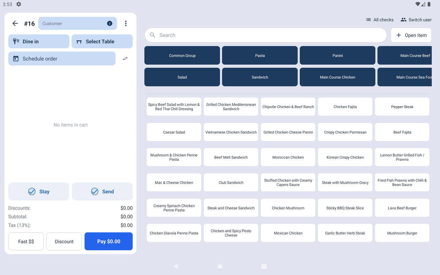 ShapesPay POS register sale screen with product menu